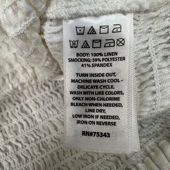 C&C California Smocked Crop Tank Top L White Linen Adjustable Straps Breathable - Picture 5 of 5